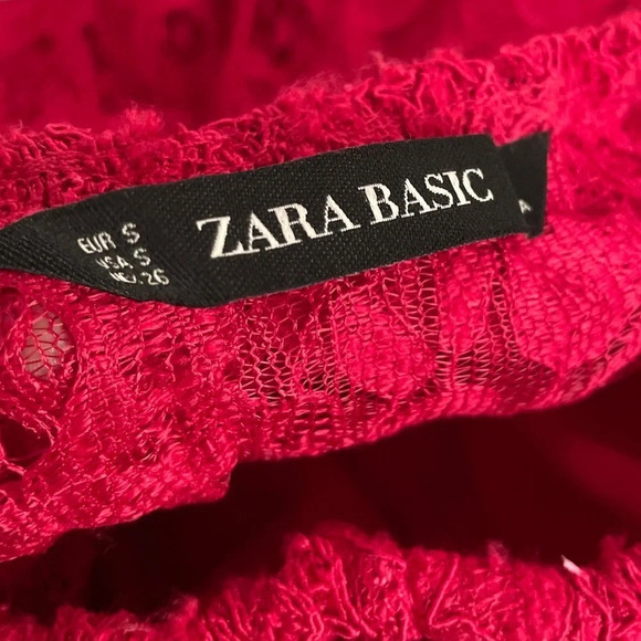 Zara Off Shoulder red lace midi dress size small - Picture 3 of 9